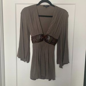 Sky Boho Braided Leather and Studded Deep V XS Shirt